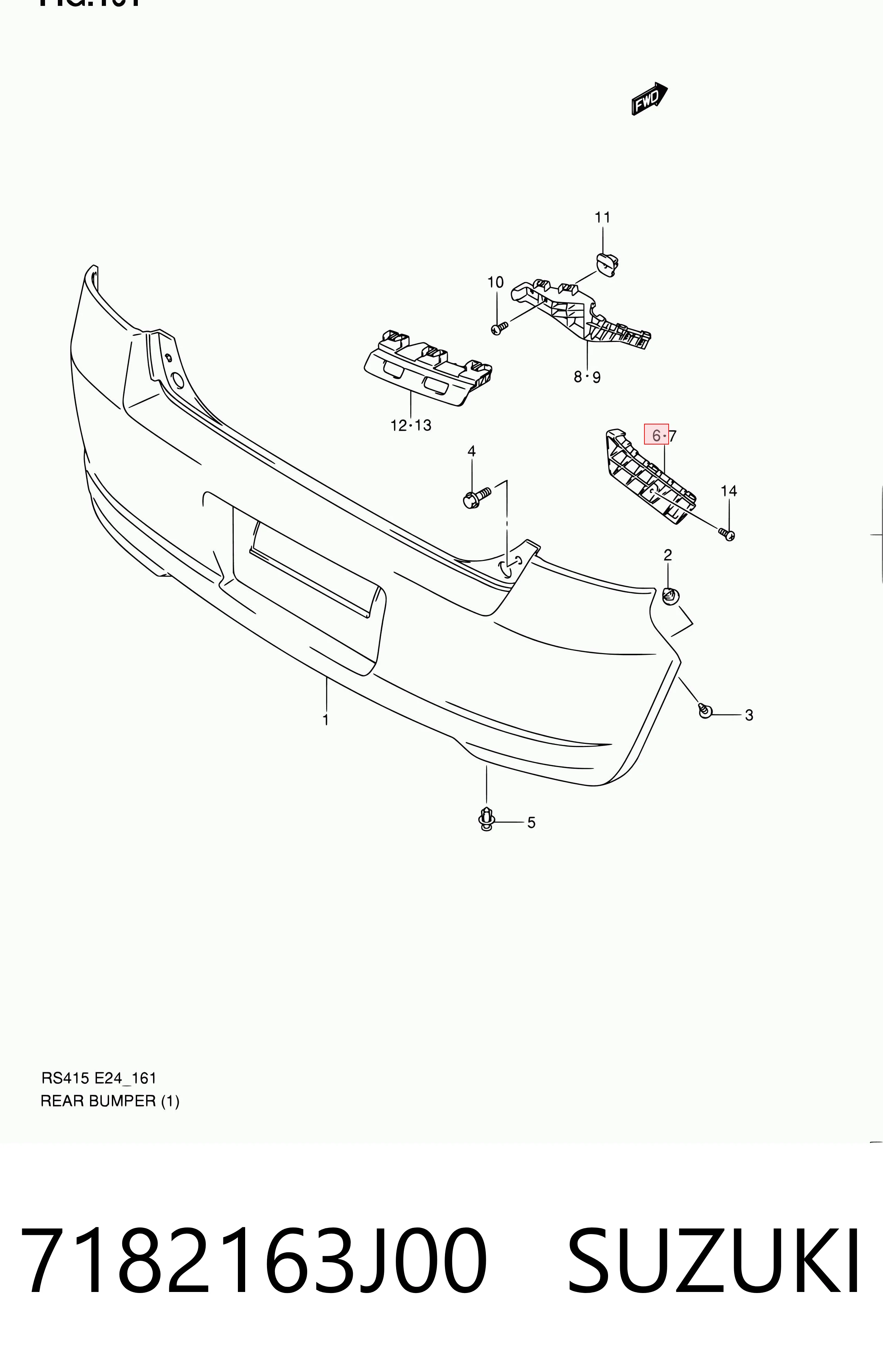 7182163J00 Suzuki Soporte de parachoques trasero izquierdo