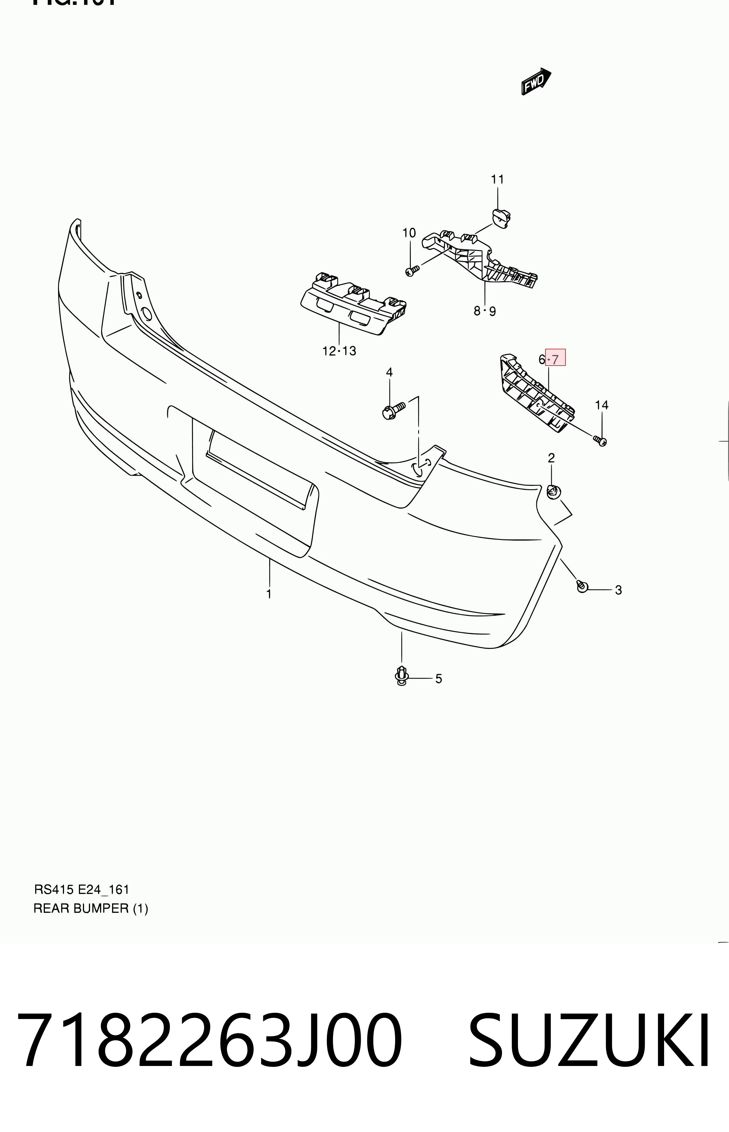 7182263J00 Suzuki Soporte del paragolpes trasero derecho