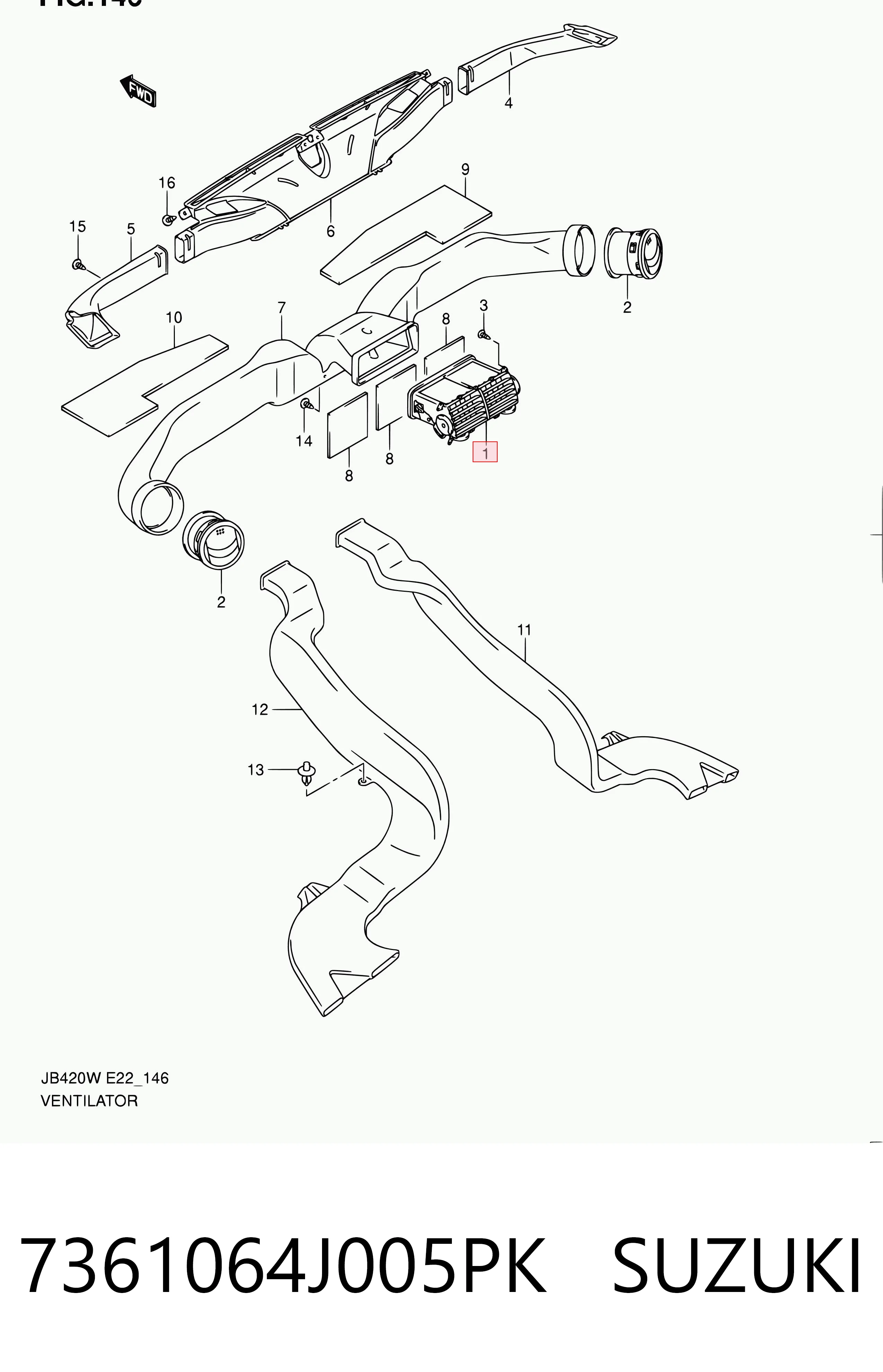 7361064J005PK Suzuki Rejilla de ventilación de salpicadero
