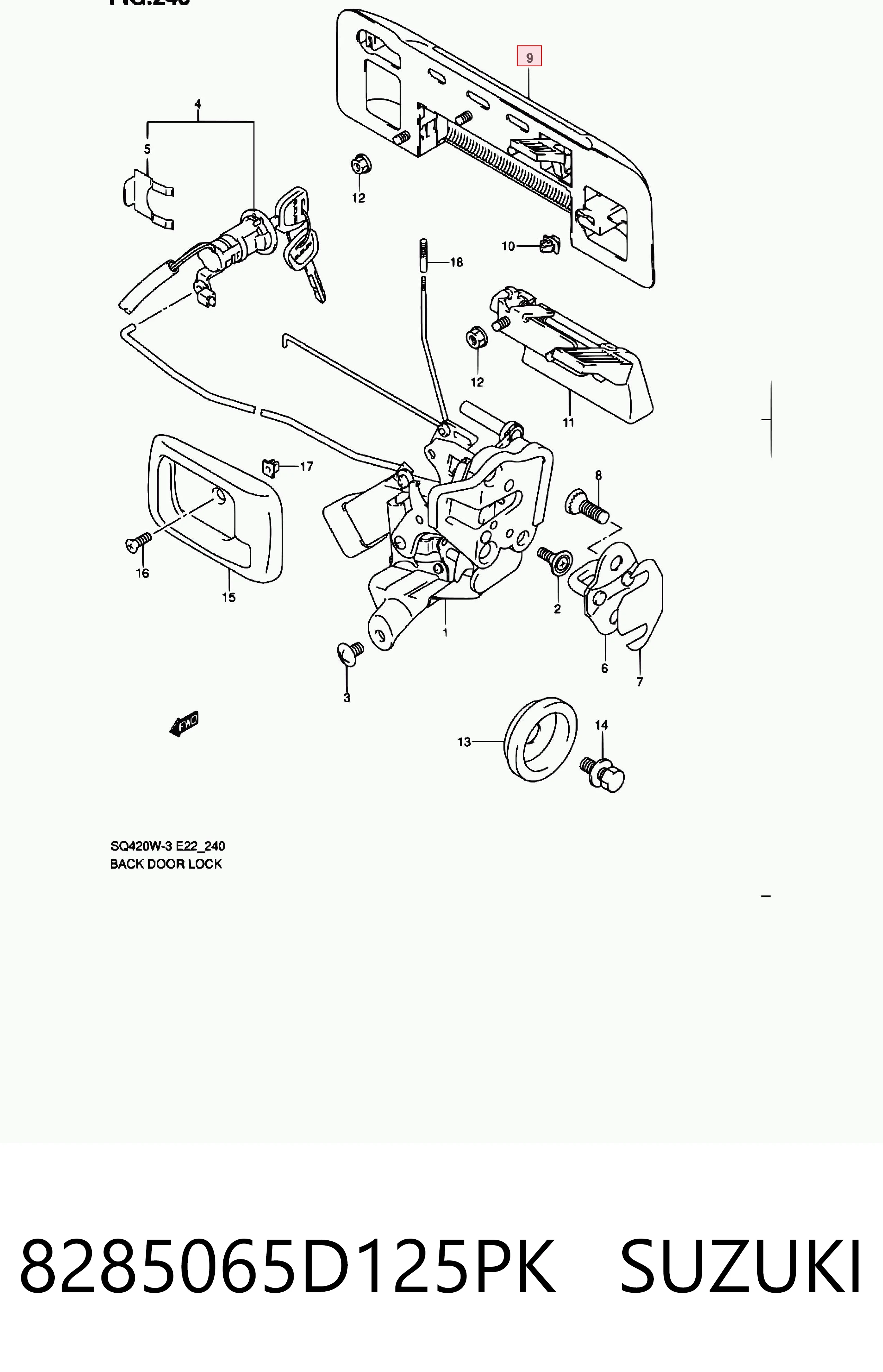 8285065D125PK Suzuki Tirador de maletero exterior