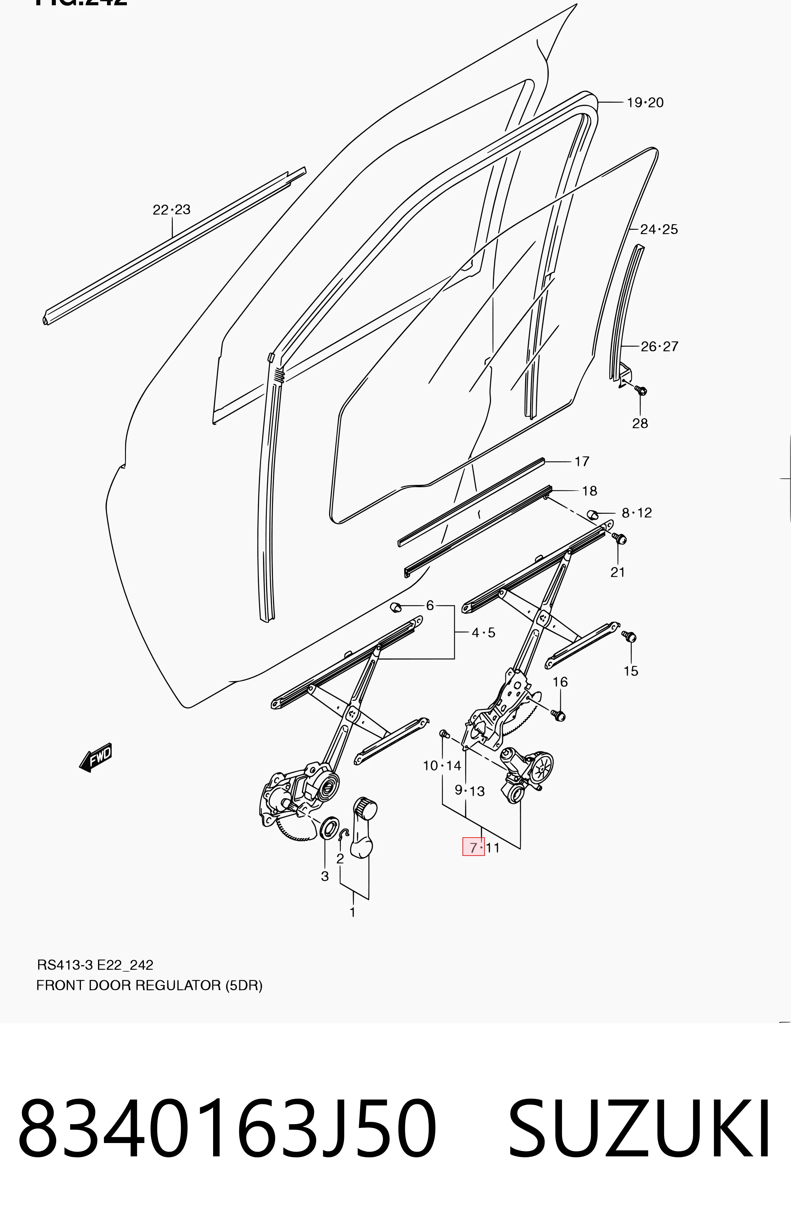  Mecanismo de elevalunas delantero derecha Suzuki Swift 3