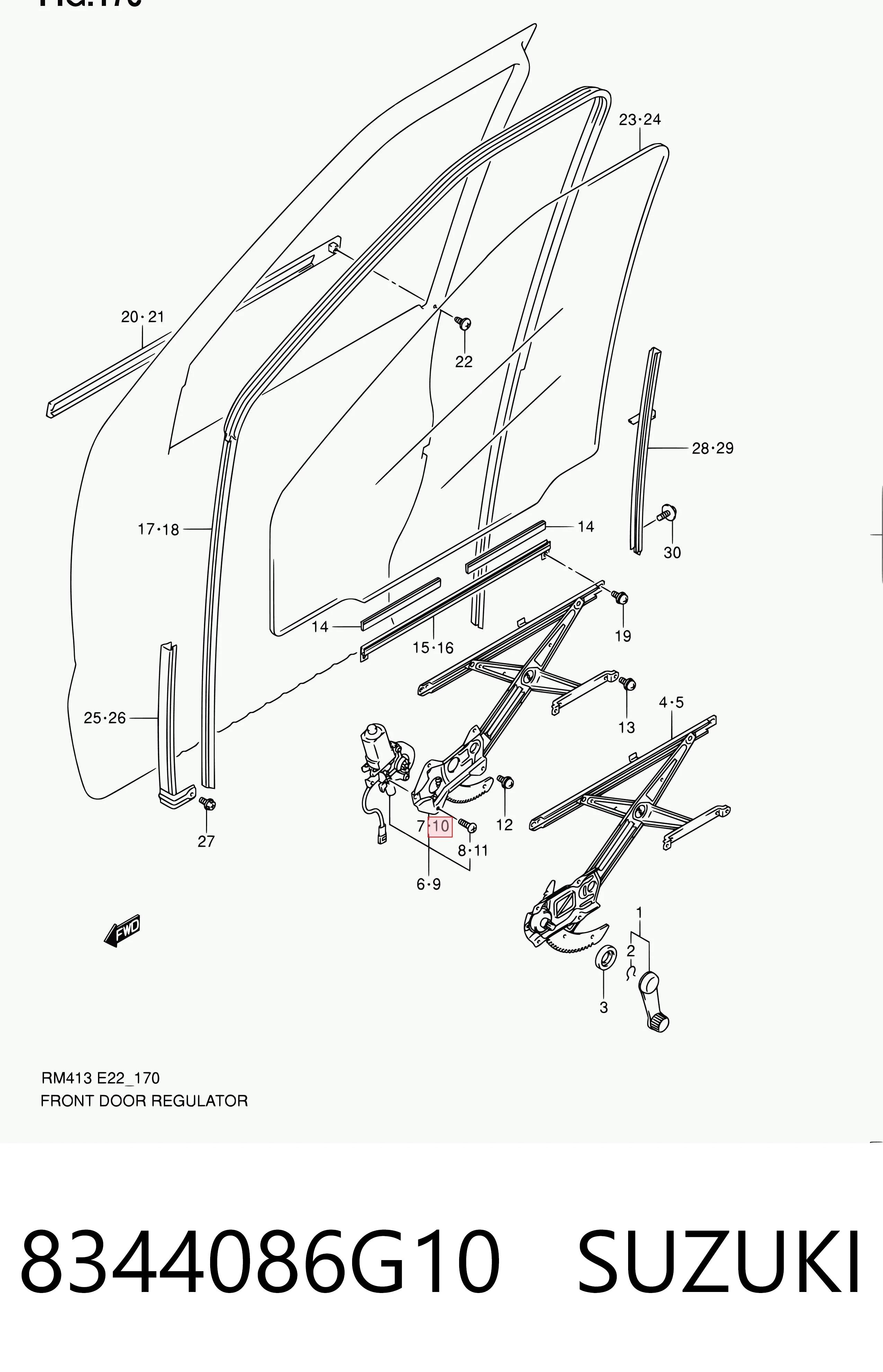 Mecanismo de elevalunas de la puerta delantera izquierda 8344086G10 SUZUKI