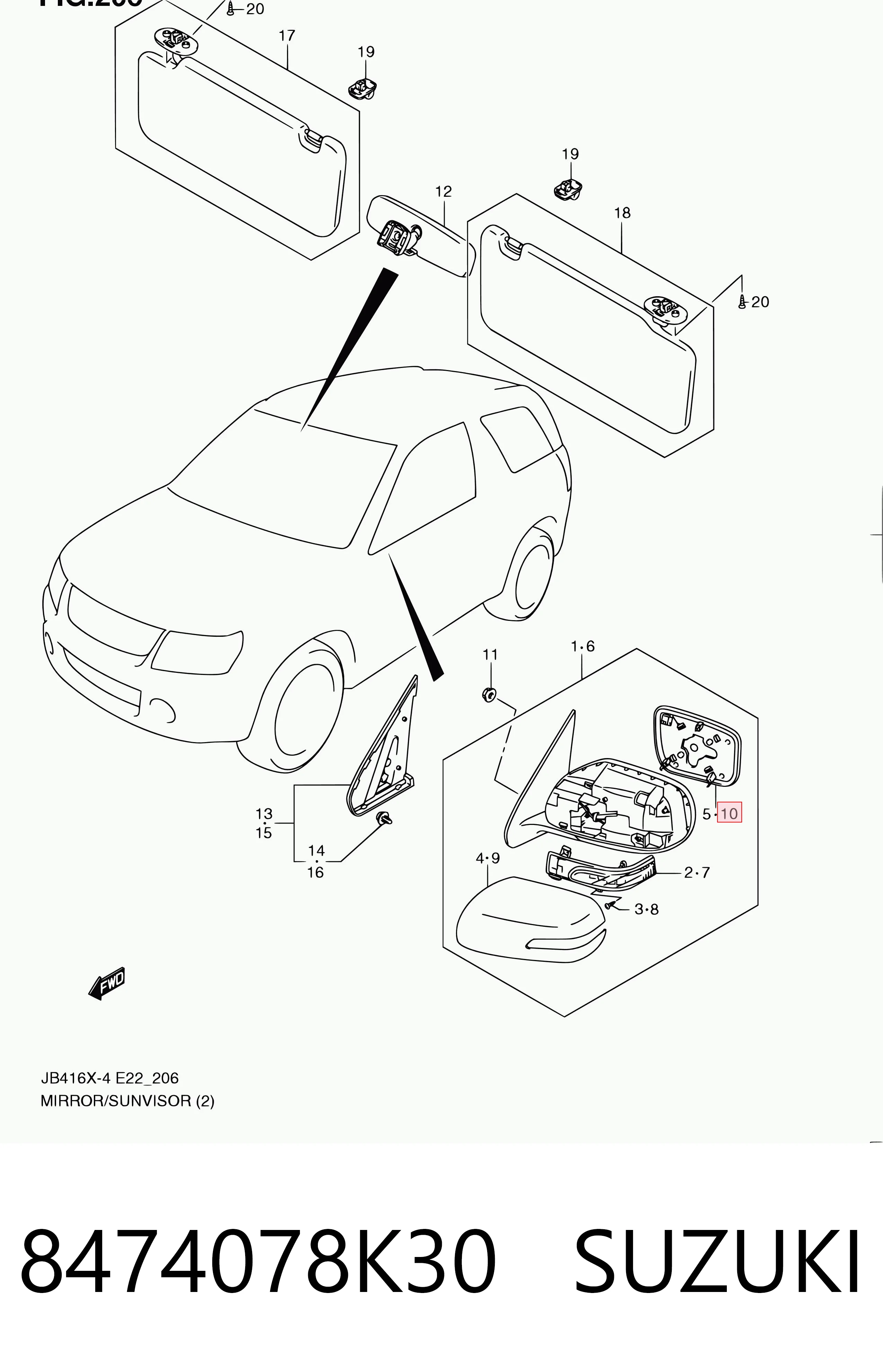 8474078K30 Suzuki Cristal de espejo retrovisor exterior izquierdo