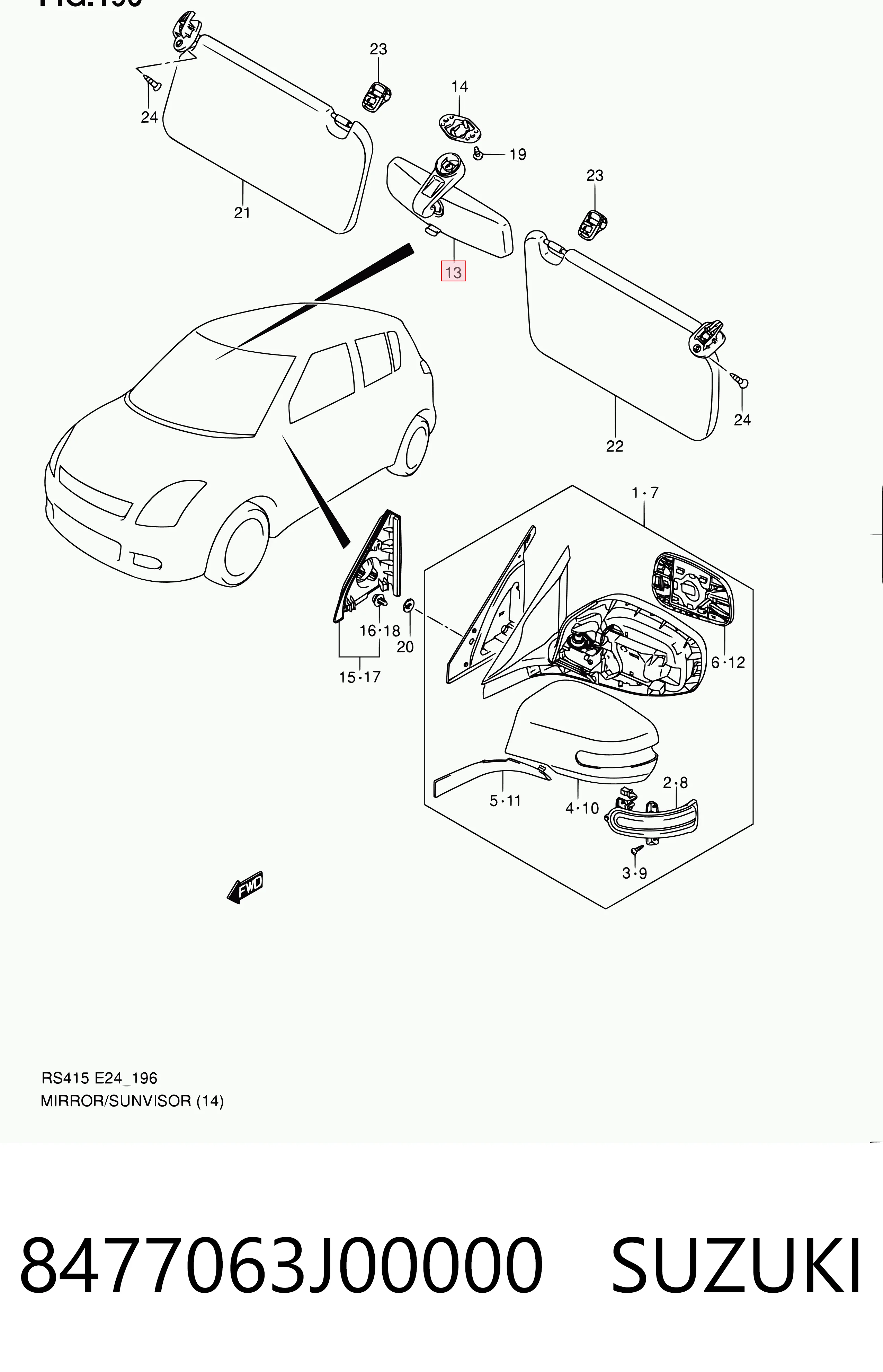 Espejo retrovisor interior para Suzuki Swift III RS