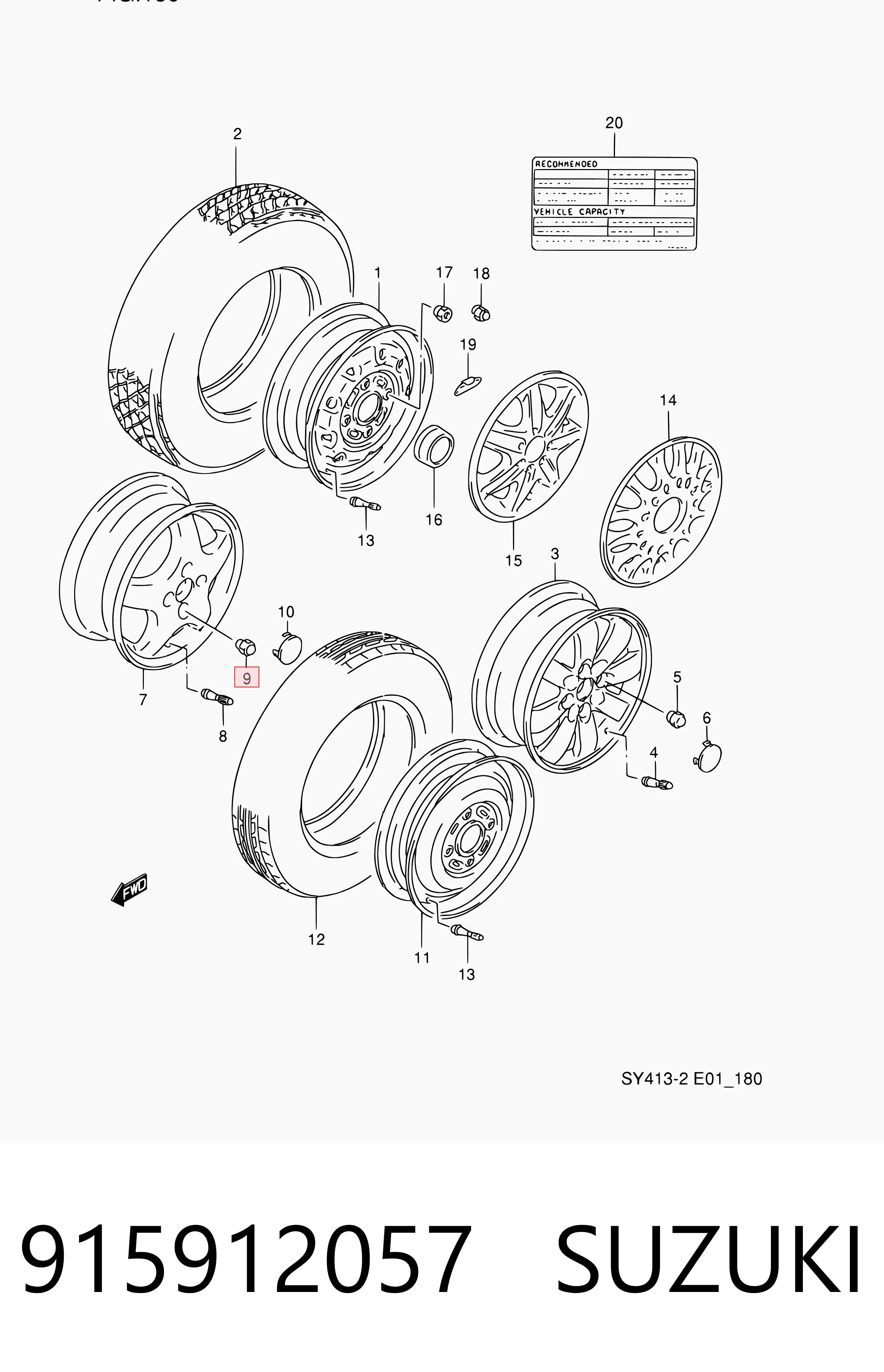 915912057 Suzuki Perno de rueda