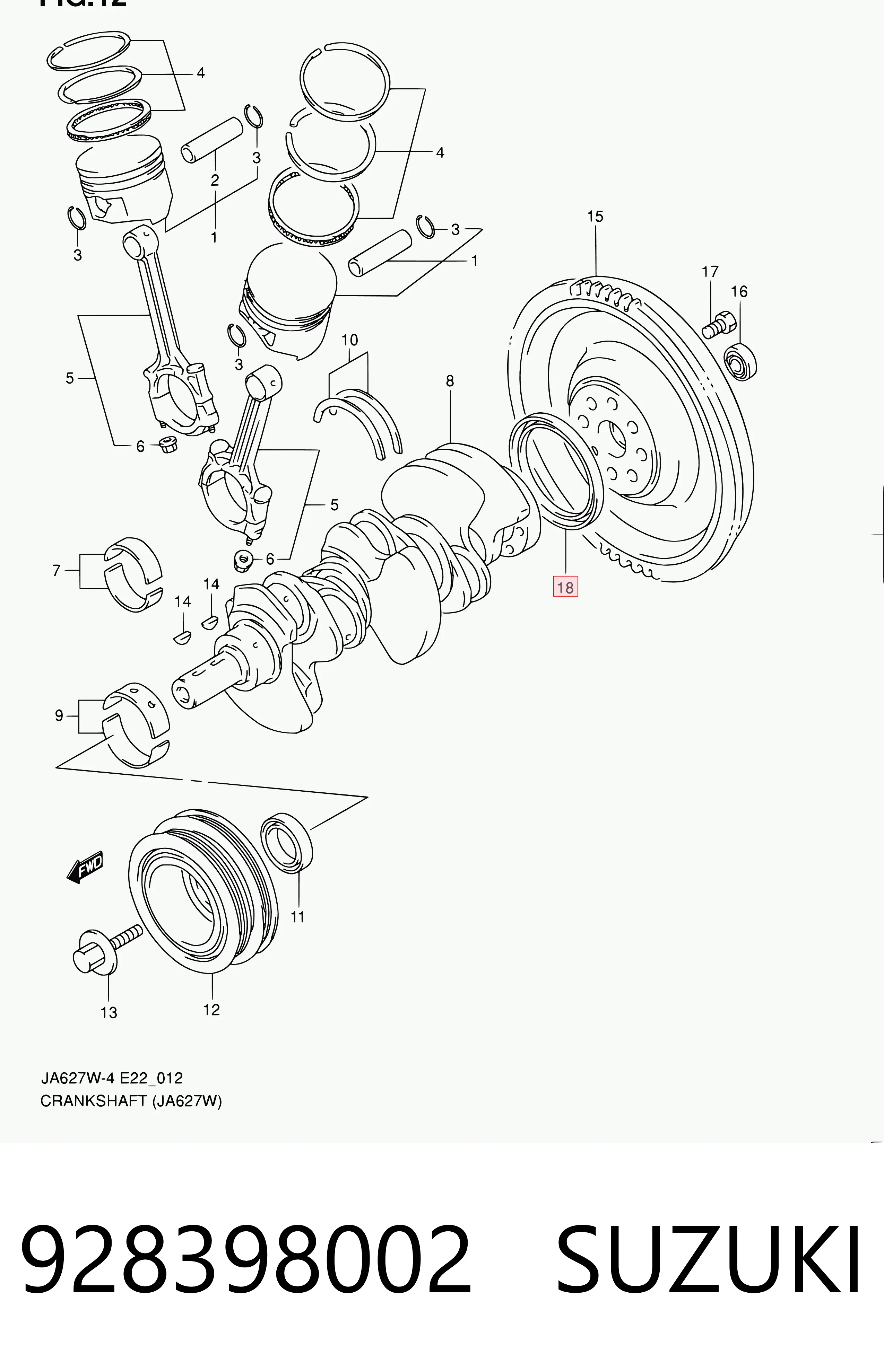 Retén trasero del cigüeñal 928398002 SUZUKI