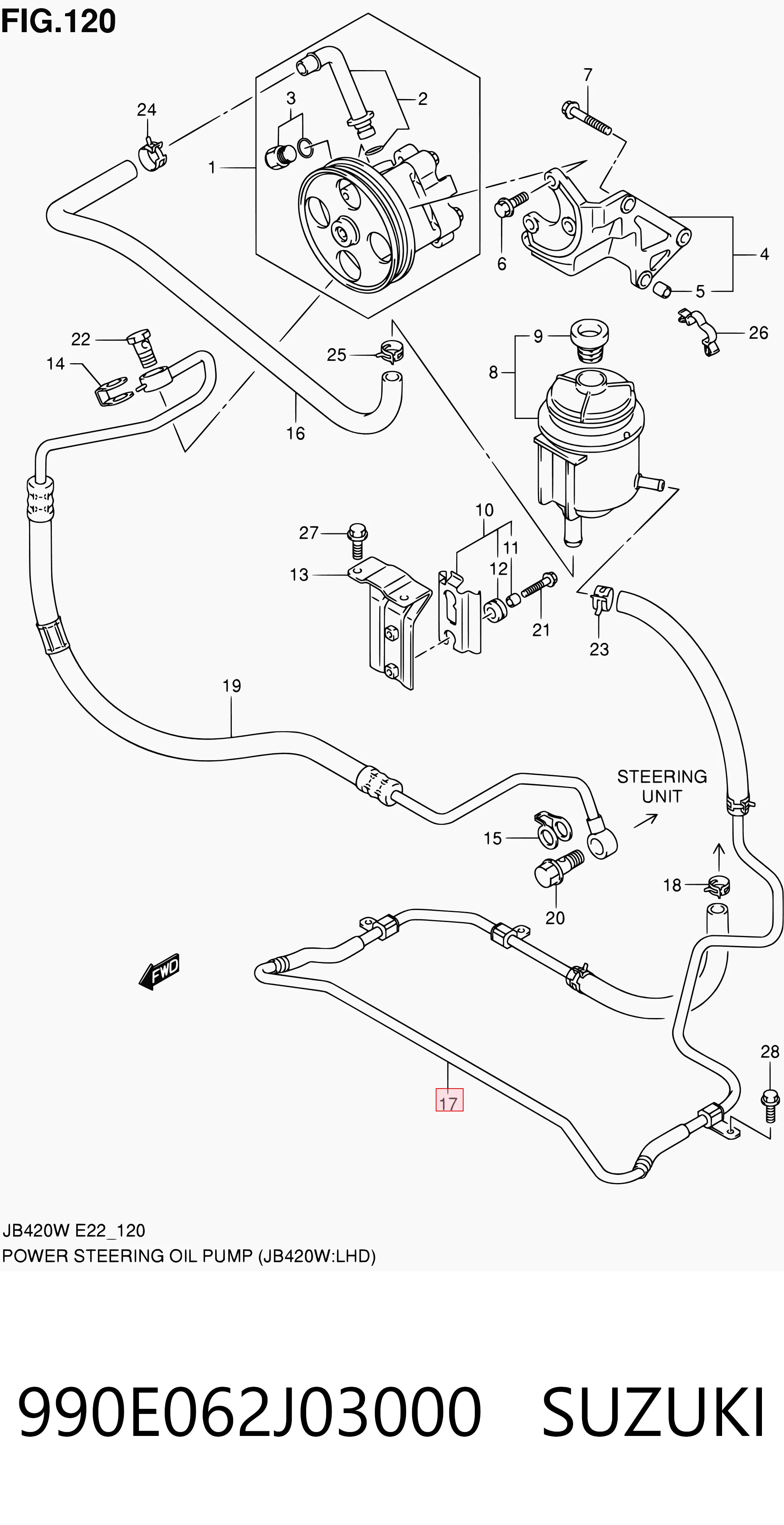 Manguera de baja presión de dirección asistida, de la cremallera al depósito 990E062J03000 SUZUKI