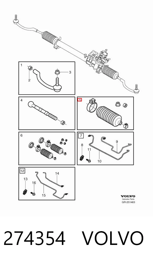 Fuelle de la cremallera de dirección 274354 VOLVO