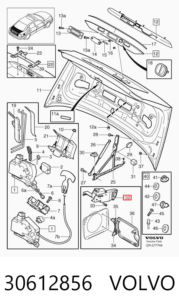 30612856 Volvo Cerradura de la tapa del depósito de combustible