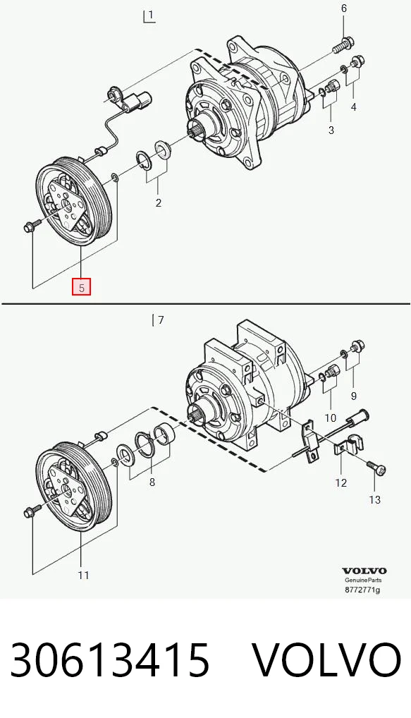 Acoplamiento magnético, compresor del aire acondicionado 30613415 VOLVO