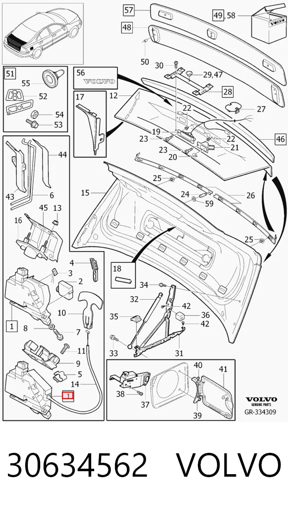 Cerradura de la tapa del depósito de combustible 30634562 VOLVO