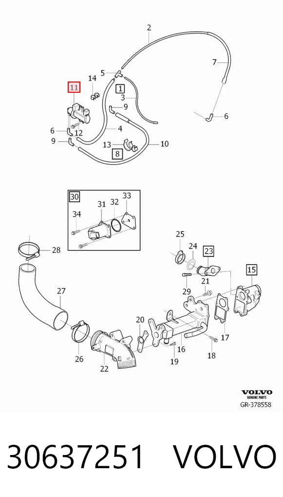 30637251 Volvo Válvula solenoide de control de presión de sobrealimentación