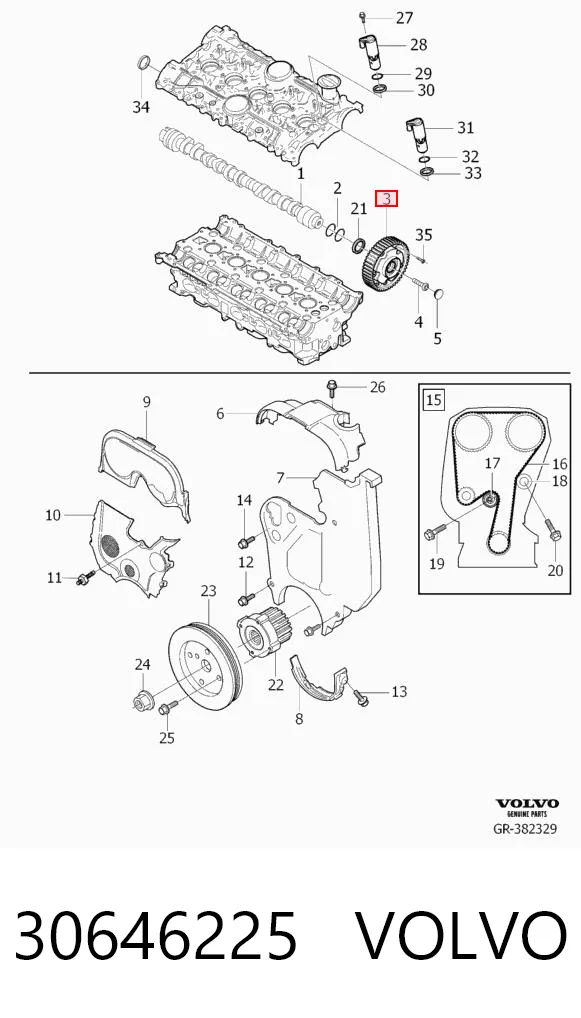 30646225 Volvo Engranaje del árbol de levas de escape