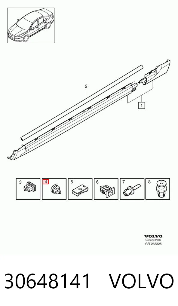 30648141 Volvo Clip de fijación de moldura de puerta
