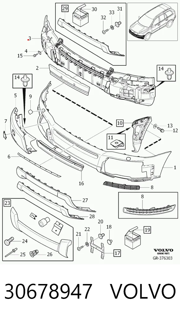 Refuerzo de parachoques delantero 30678947 VOLVO
