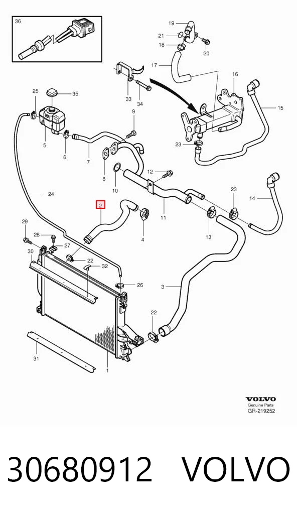 30680912 Volvo Manguera superior del radiador