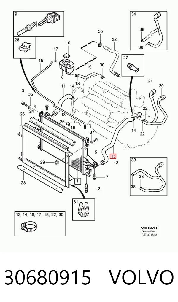 30680915 Volvo Manguera inferior del radiador