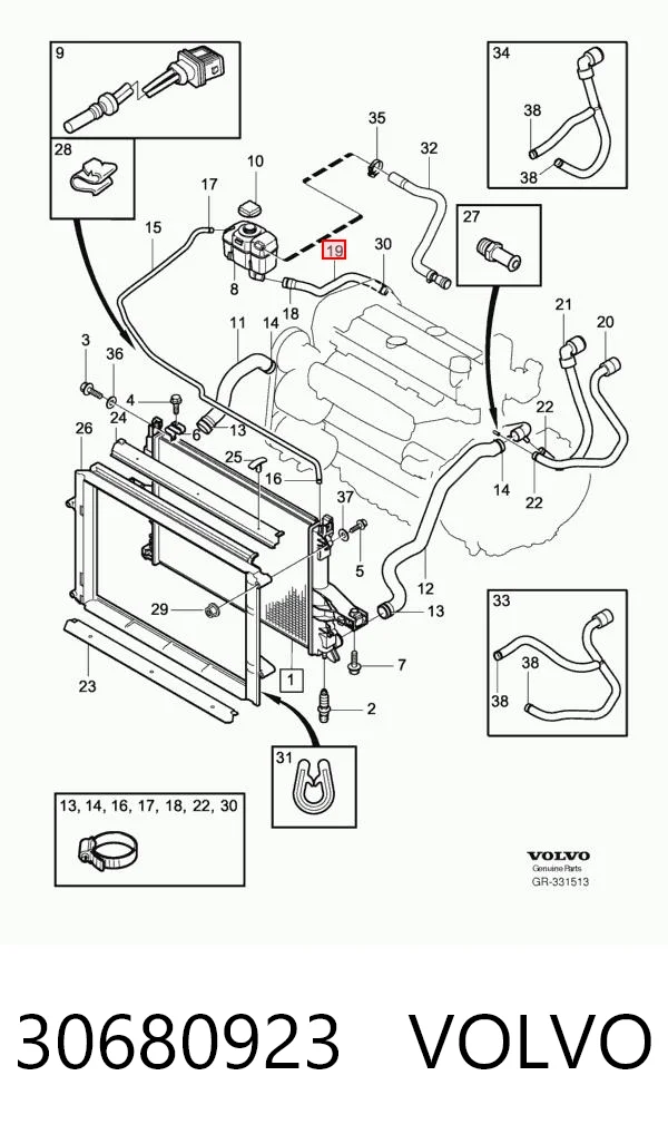 30680923 Volvo Manguera inferior del vaso de expansión