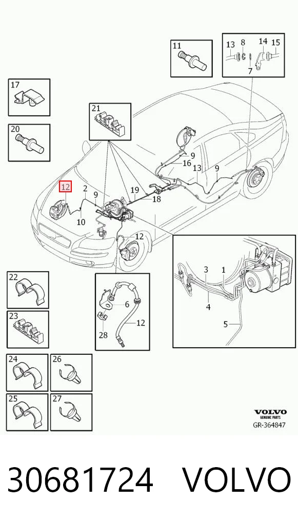 30681724 Volvo Tubo de frenos delantero