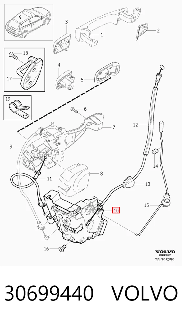 Cerradura de puerta para Volvo V50  MW