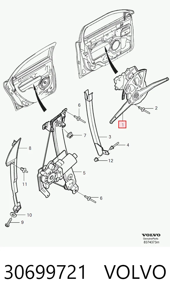 Mecanismo levanta, puerta delantera derecha para Volvo S80 I TS, TH, KV
