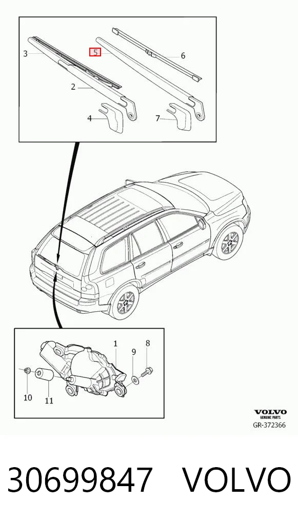 30699847 Volvo Brazo del limpiaparabrisas, luna trasera