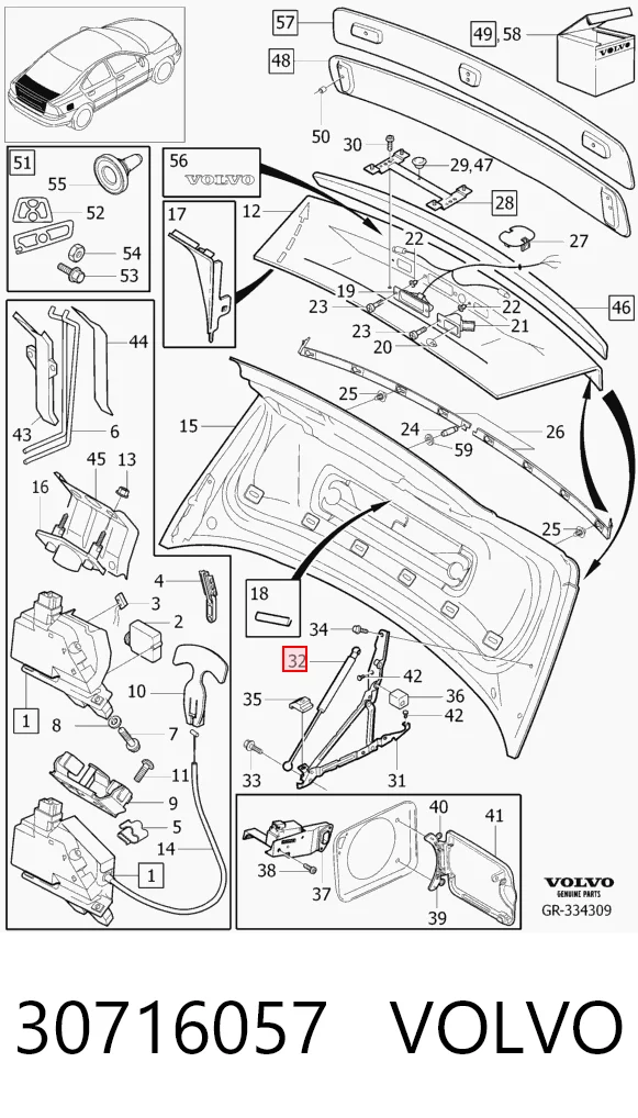 Muelle neumatico maletero para Volvo S60 I (RS, RH)