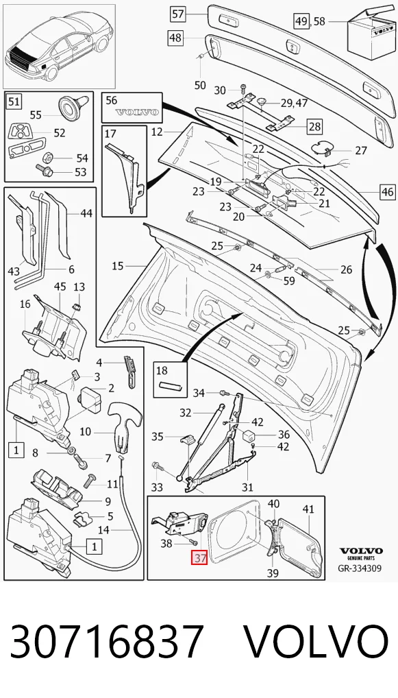 30716837 Volvo Cerradura de la tapa del depósito de combustible