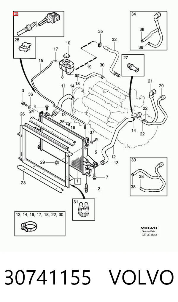 30741155 Volvo Sensor de nivel de refrigerante del depósito