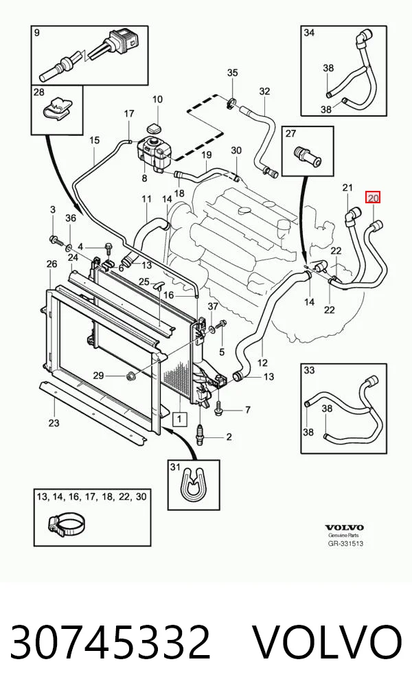 30745332 Volvo Manguera de calefacción, entrada