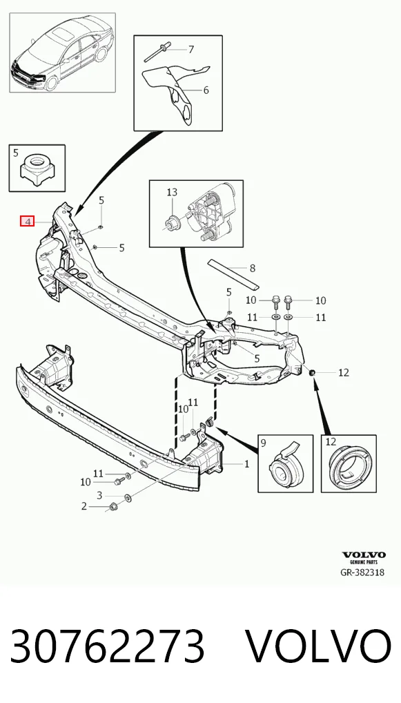  Soporte de radiador Volvo S40 2