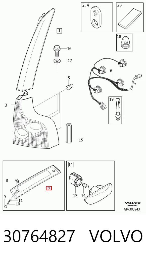 Luz de freno trasera adicional 30764827 VOLVO