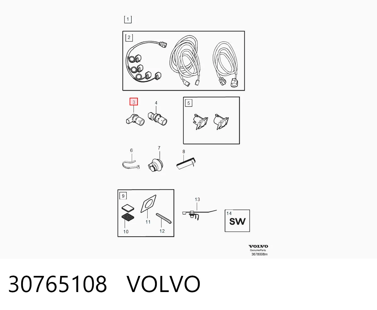 30765108 Volvo Sensor alarma de estacionamiento trasero 