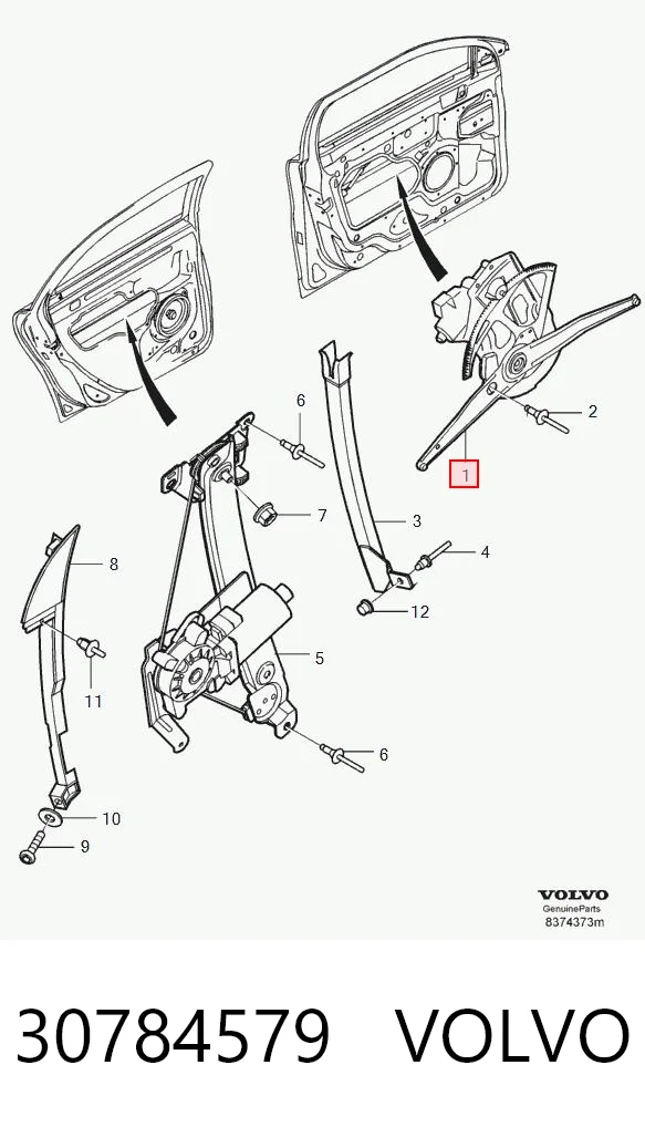 30784579 Volvo Mecanismo levanta, puerta delantera derecha