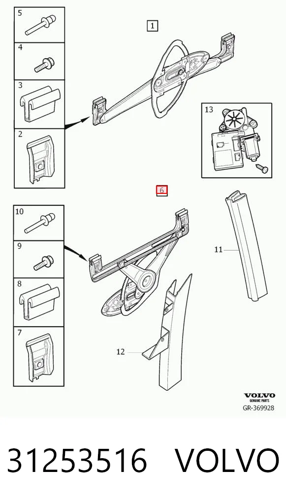 31253516 Volvo Mecanismo de elevalunas de la puerta trasera derecha