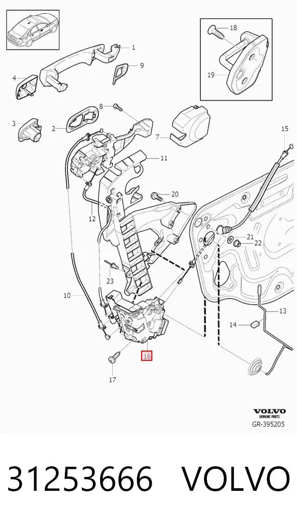 31253666 Volvo Cerradura de puerta delantera derecha