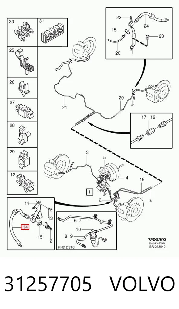 31257705 Volvo Tubo de frenos delantero