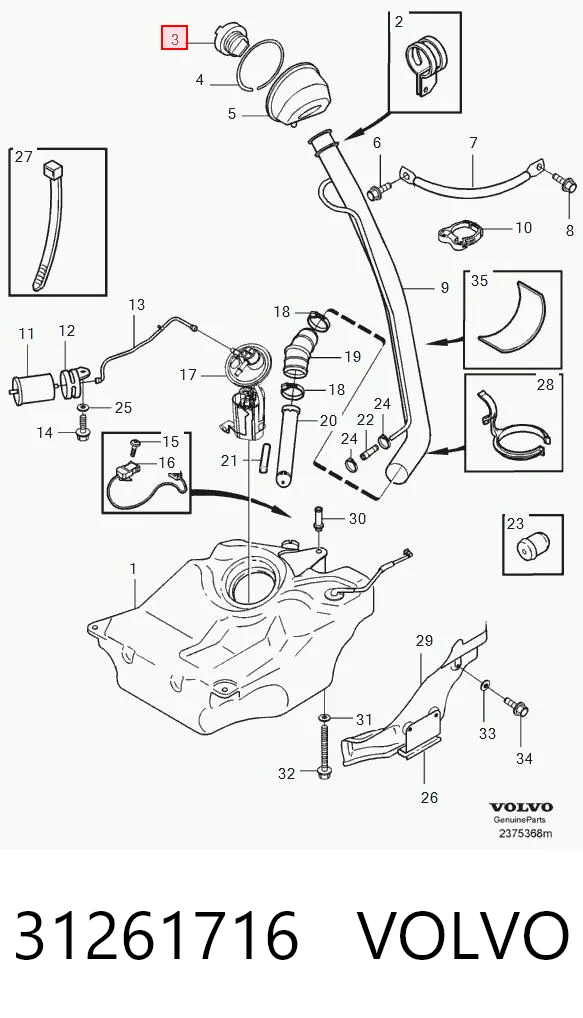 31261716 Volvo Tapa tanque combustible