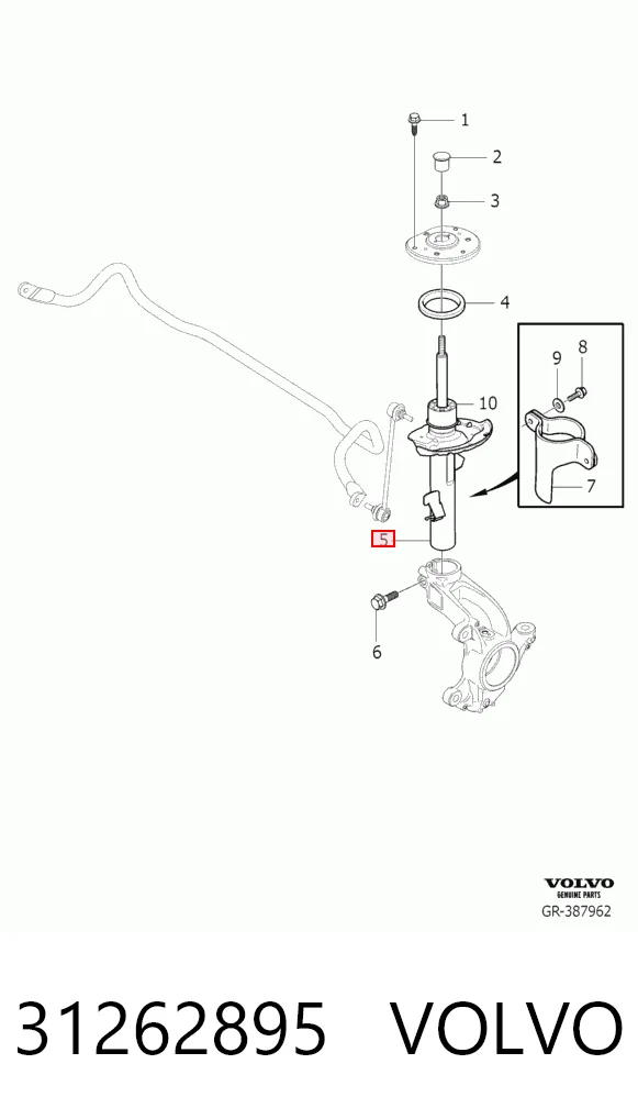 31262895 Volvo Amortiguador eje delantero derecha