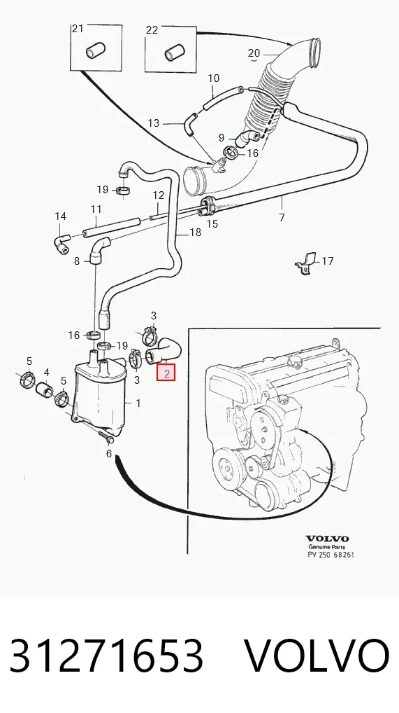 Tubo de ventilación del cárter (separador de aceite) 31271653 VOLVO