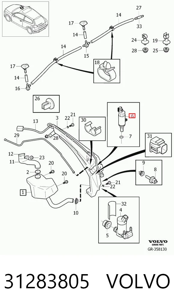 31283805 Volvo Bomba de limpiaparabrisas delantera