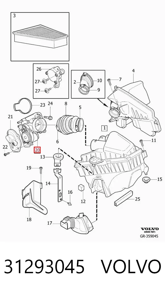31293045 Volvo Mariposa de admisión