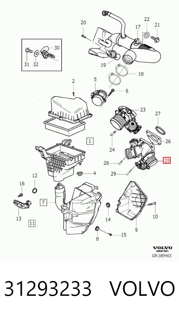 31293233 Volvo Mariposa de admisión