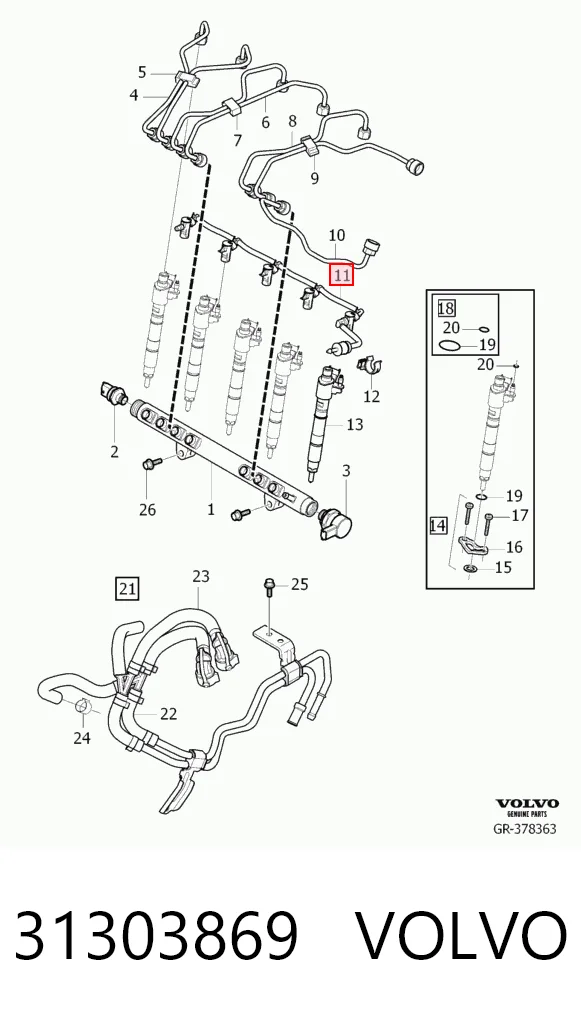 Tubería de retorno de combustible de los inyectores 31303869 VOLVO