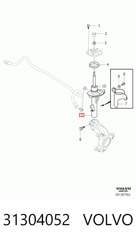 31304052 Volvo Amortiguador eje delantero derecha