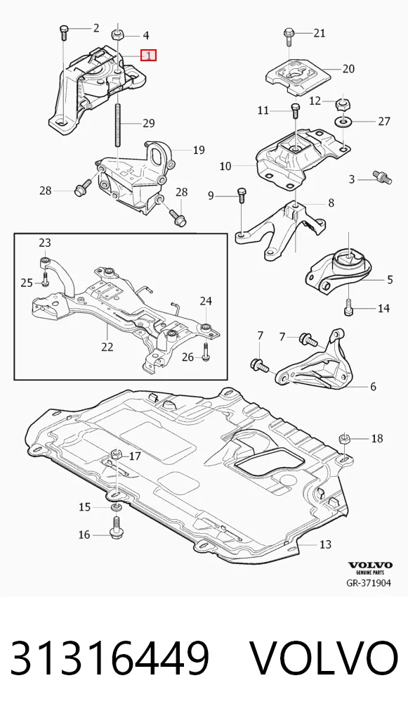 31316449 Volvo Soporte delantero derecho del motor