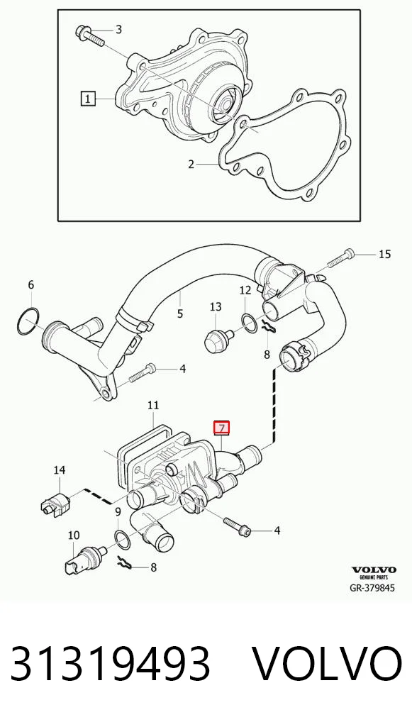31319493 Volvo Caja del termostato