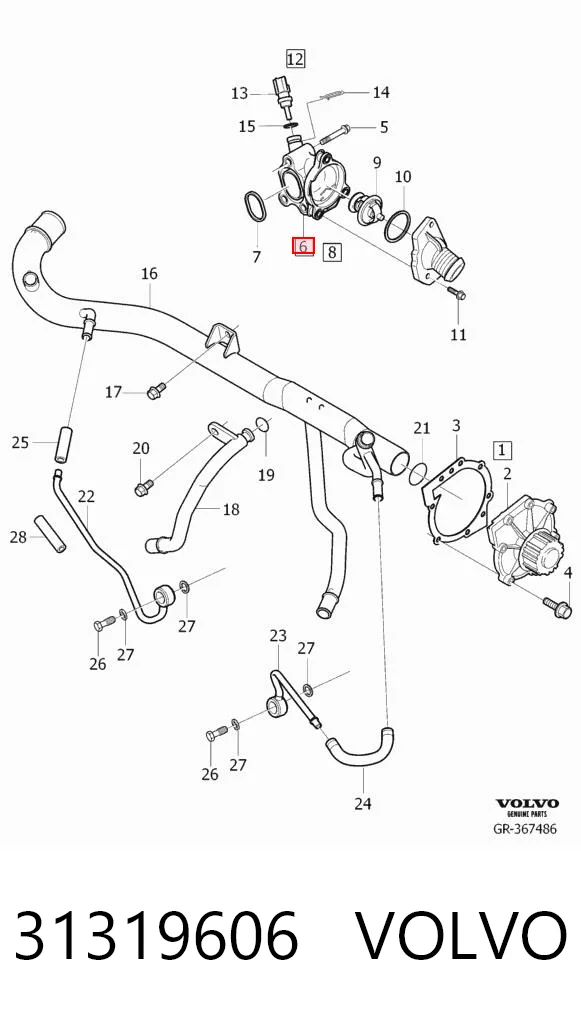 31319606 Volvo Caja del termostato