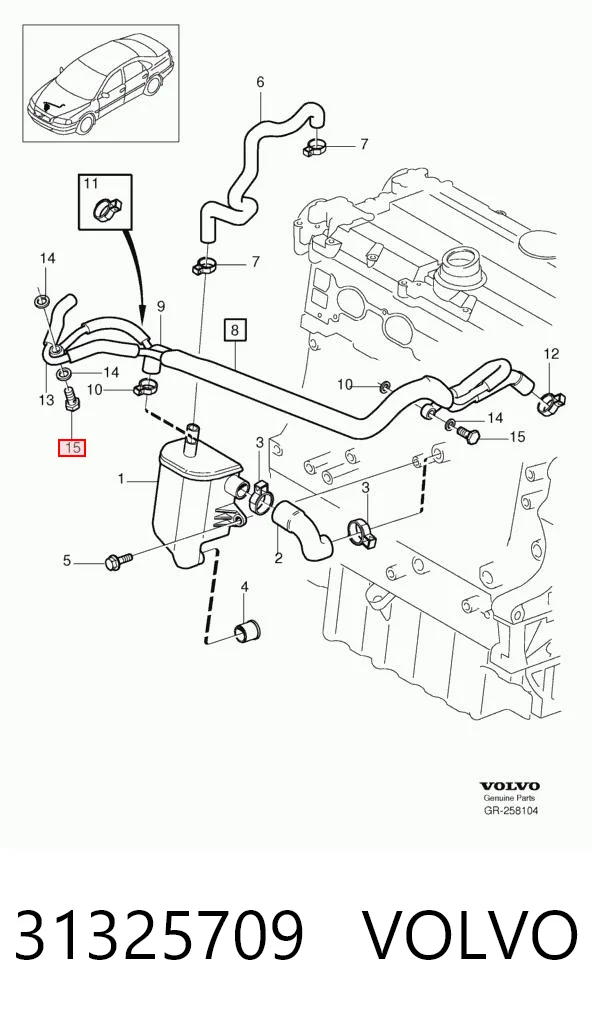 31325709 Volvo Racor del bloque del sistema de refrigeración