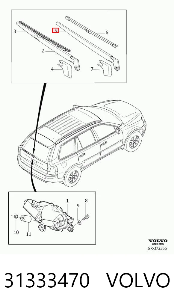 31333470 Volvo Brazo del limpiaparabrisas, luna trasera